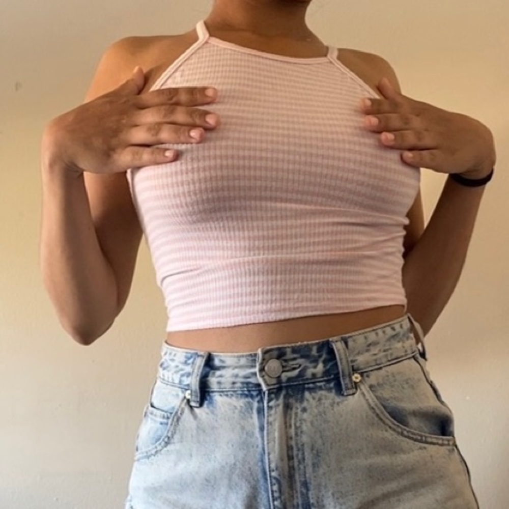 Pink and White Striped Halter Top